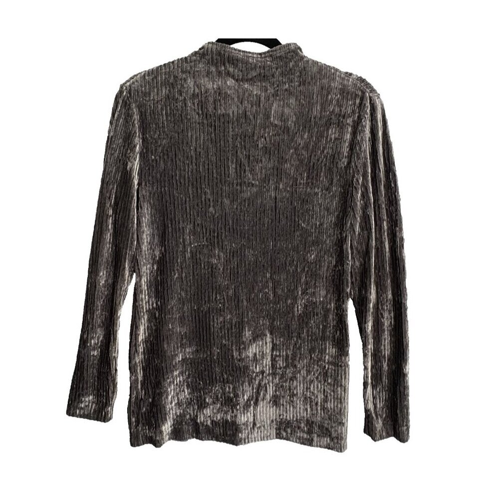 Vtg BASILE 28 Women Velour Pullover Rib Mock Neck Zip Back Top Sz M Gray 25-11